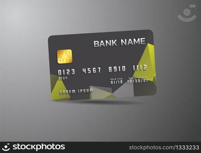 Credit card on grey background with shadow. Abstract design for business.