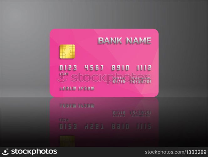 Credit card on grey background with shadow. Abstract design for business.