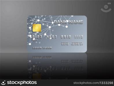 Credit card on grey background with shadow. Abstract design for business.