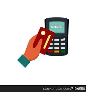 Credit card pay device icon. Flat illustration of credit card pay device vector icon for web design. Credit card pay device icon, flat style