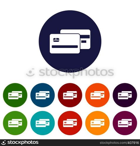 Credit card set icons in different colors isolated on white background. Credit card set icons