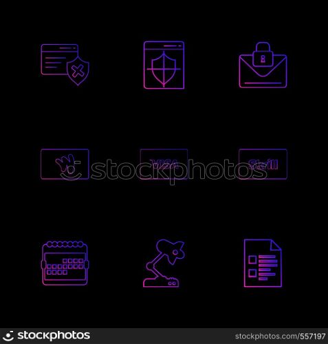 credit card , sheild , envelope , message , locked, skrill , document , visa microscope , calender , icon, vector, design, flat, collection, style, creative, icons
