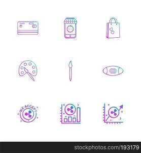 credit card , shopping bag , paint,  brush , rugby , graph , icon, vector, design,  flat,  collection, style, creative,  icons
