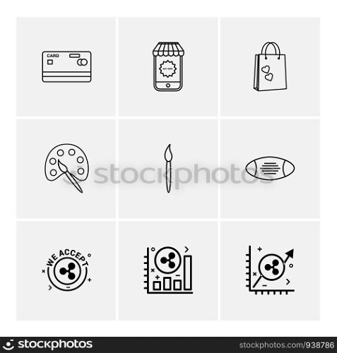 credit card , shopping bag , paint, brush , rugby , graph , icon, vector, design, flat, collection, style, creative, icons