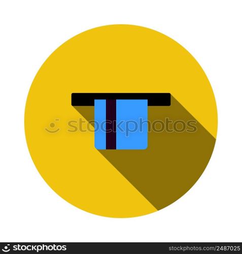 Credit Card Sliding Out From ATM Icon. Flat Circle Stencil Design With Long Shadow. Vector Illustration.