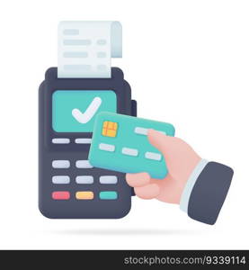 Credit card swipe machine 3D icon. online payment by credit card Cashless society. 3d illustration