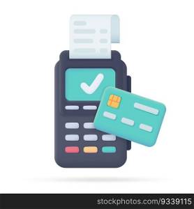Credit card swipe machine 3D icon. online payment by credit card Cashless society. 3d illustration