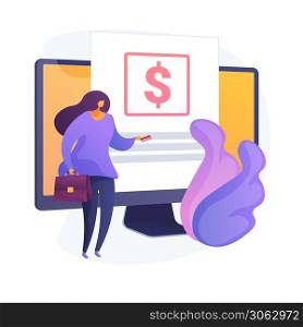 Credit card transactions. Payment conditions, purchase terms, online banking. Female buyer using e payment technology. Businesswoman returning money loan. Vector isolated concept metaphor illustration. Payment terms vector concept metaphor