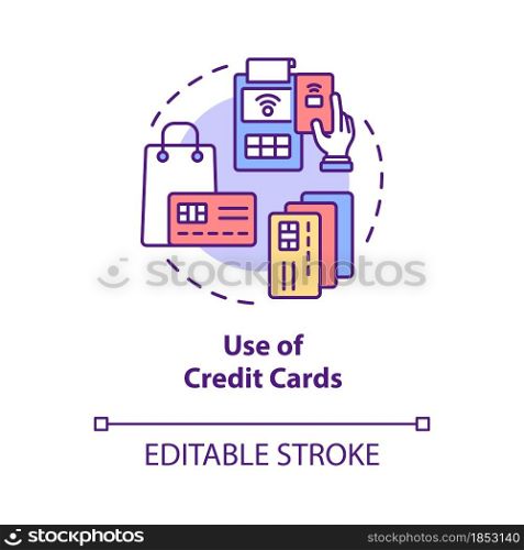 Credit card using concept icon. Excessive purchasing lead to drudgery and stress. Financial loans abstract idea thin line illustration. Vector isolated outline color drawing. Editable stroke. Credit card using concept icon