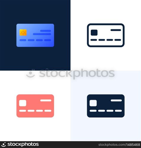 Credit card vector stock icon set. The concept of mobile banking and opening a bank account. Color stylish illustration with abstract figures and leaves