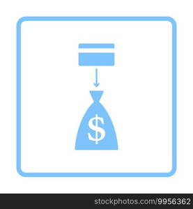 Credit Card With Arrow To Money Bag Icon. Blue Frame Design. Vector Illustration.