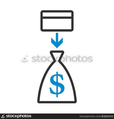 Credit Card With Arrow To Money Bag Icon. Editable Bold Outline With Color Fill Design. Vector Illustration.