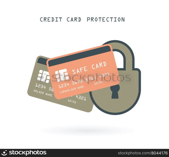 credit card with padlock as online banking serurity concept vector illustration