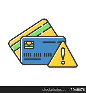 Credit cards debt color icon. Losing money online. Paying without cash. Bank credit danger. Borrow, lend money. Bankrupcy risk. Finances, economy. Digital currency. Isolated vector illustration