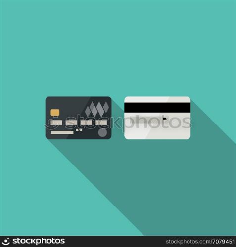 Credit cards icons. Credit cards with long shadow in flat style. Icons of credit cards.