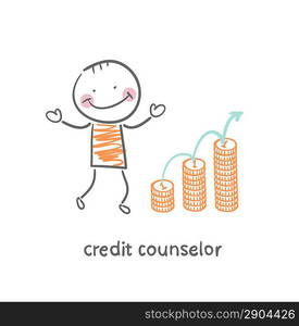 credit counselor next to the graph from coins