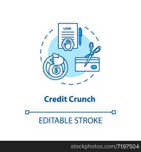 Credit crunch concept icon. Banking crisis, financial issue idea thin line illustration. Money loan availability decline, investment loss. Vector isolated outline RGB color drawing. Editable stroke
