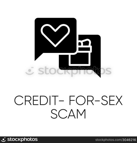 Credit-for-sex scam glyph icon. Sexual favours. Dating, hookup fraud. Internet, web love scam. Cyber extortion. Fraudulent scheme. Silhouette symbol. Negative space. Vector isolated illustration