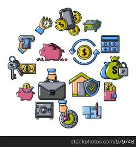 Credit icons set. Cartoon illustration of 16 credit vector icons for web. Credit icons set, cartoon style