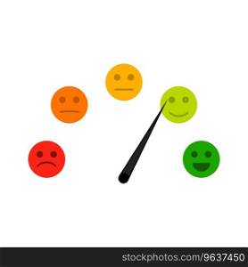 Credit indicator with mood face sad and cheerful. Creditscore meter good and bad rate, accuracy gauge score for credit rating level, vector illustration. Credit indicator with mood face sad and cheerful