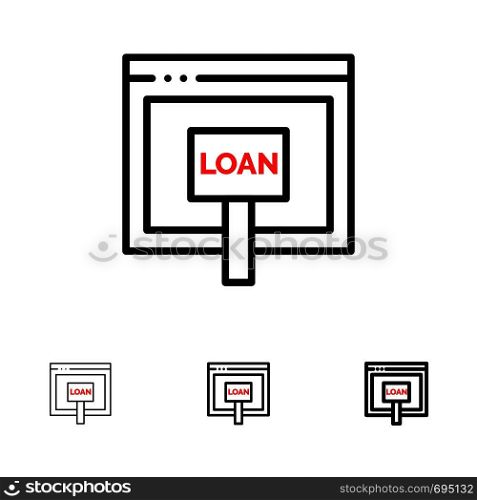 Credit, Internet, Loan, Money, Online Bold and thin black line icon set