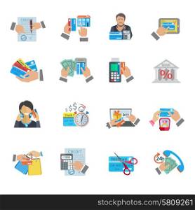 Credit life finance and payment icon flat set isolated vector illustration. Credit Life Icon Flat