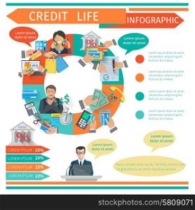 Credit life infographic set with finance symbols and chart vector illustration. Credit Life Infographics