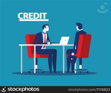 Credit manager character at bank office. Concept business vector illustration.