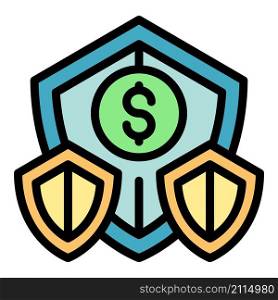 Credit money shield icon. Outline credit money shield vector icon color flat isolated. Credit money shield icon color outline vector