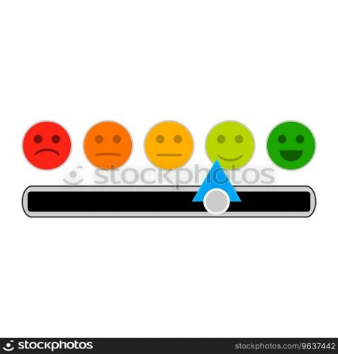 Credit mood indicator with smile face. Vector minimum and maximum loan, indebtedness information illustration. Credit mood indicator with smile face