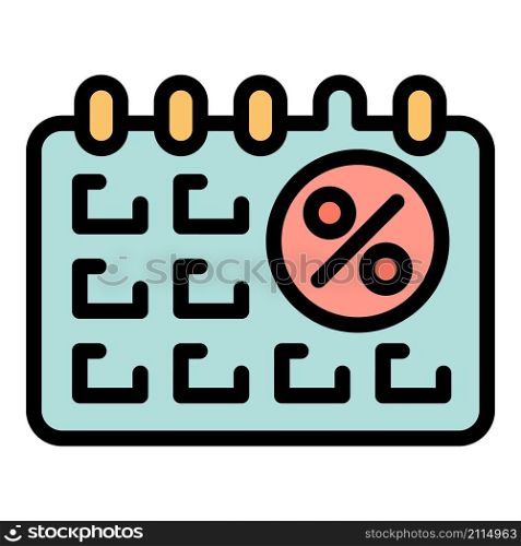 Credit percent calendar icon. Outline credit percent calendar vector icon color flat isolated. Credit percent calendar icon color outline vector
