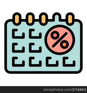 Credit percent calendar icon. Outline credit percent calendar vector icon color flat isolated. Credit percent calendar icon color outline vector