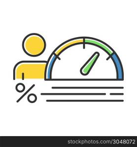 Credit score color icon. Increasing personal interest rate diagram. Growing finances infographic. Economy chart with arrow. Financial report. Investment, budget graph. Isolated vector illustration