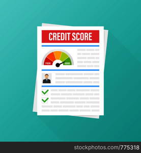 Credit score document. Paper sheet chart of personal credit score information. Vector illustration.. Credit score document. Paper sheet chart of personal credit score information. Vector stock illustration.