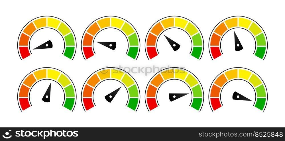 Credit score speedometer set on white background. Vector illustration.. Credit score speedometer set on white background. Vector illustration