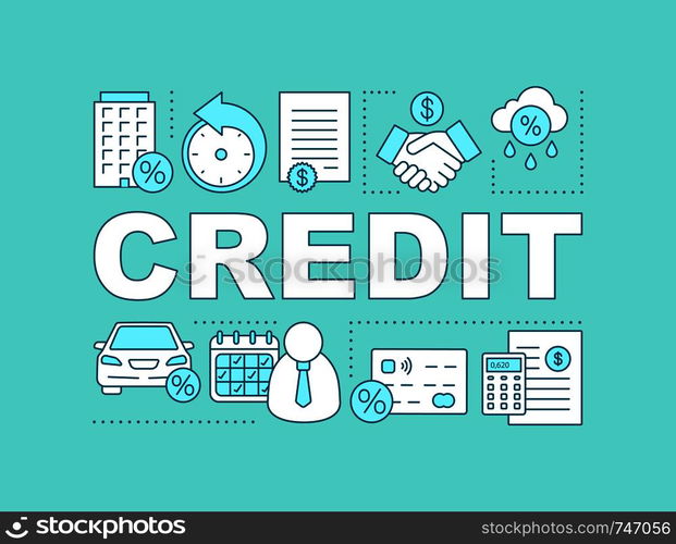 Credit word concepts banner. Banking. Presentation, website. Loan interest rate. Isolated lettering typography idea with linear icons. Vector outline illustration. Credit word concepts banner