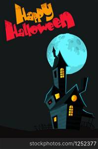 Creepy and scary haunted house silhouette. Halloween background illustration