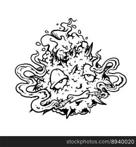 Creepy cannabis monster leaf plant with weed smoke monochrome vector illustrations for your work logo, merchandise t-shirt, stickers and label designs, poster, greeting cards advertising business company or brands