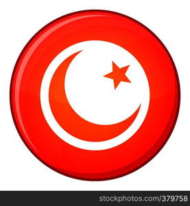Crescent and star icon in red circle isolated on white background vector illustration. Crescent and star icon, flat style