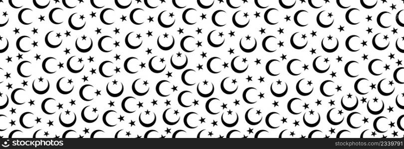 Crescent and star on a white background, seamless pattern.