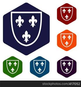 Crest icons set rhombus in different colors isolated on white background. Crest icons set