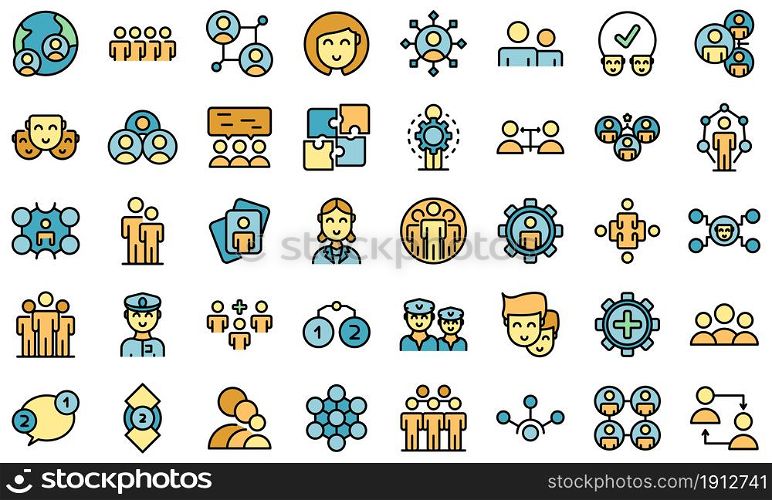 Crew icons set. Outline set of crew vector icons thin line color flat on white. Crew icons set vector flat