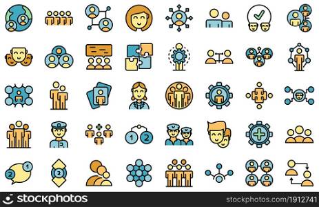Crew icons set. Outline set of crew vector icons thin line color flat on white. Crew icons set vector flat