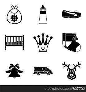 Crib icons set. Simple set of 9 crib vector icons for web isolated on white background. Crib icons set, simple style