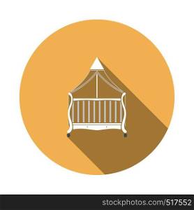 Crib With Canopy Icon. Flat Circle Stencil Design With Long Shadow. Vector Illustration.