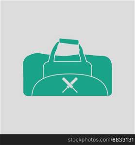 Cricket bag icon. Gray background with green. Vector illustration.