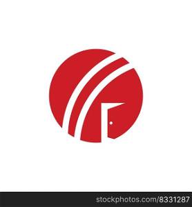 Cricket ball and entrance door icon logo. Cricket place logo concept. 