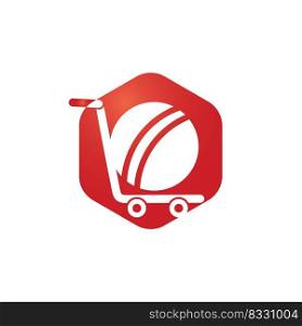 Cricket ball and trolley logo design. Cricket shopping logo design concept. 