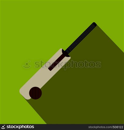 Cricket bat and ball icon in flat style on a green background . Cricket bat and ball icon, flat style