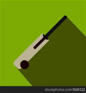 Cricket bat and ball icon in flat style on a green background . Cricket bat and ball icon, flat style